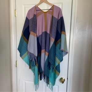Colorful Plaid Wrap With Fringe